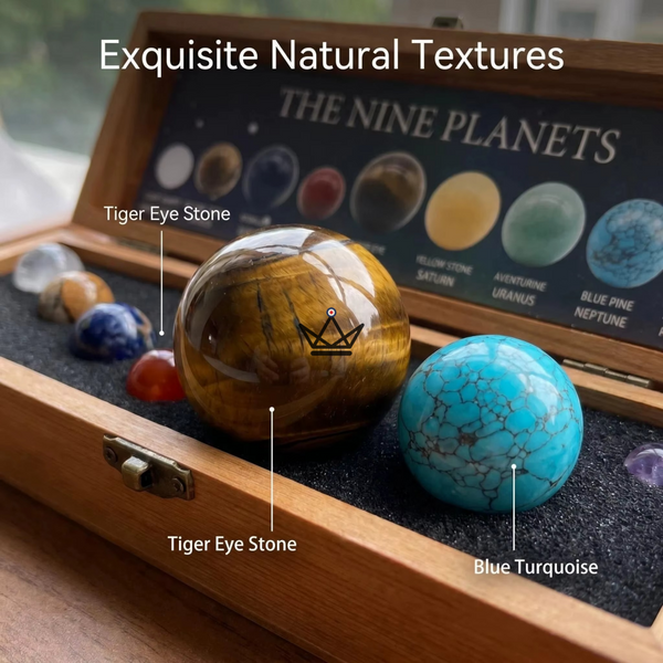 Natural stone solar system, 9 spheres in a wooden box — SIDÉRAL – 2/9