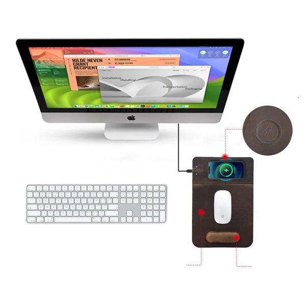 Customizable Leather Mousepad with Wireless Charger - Magellan Traveler