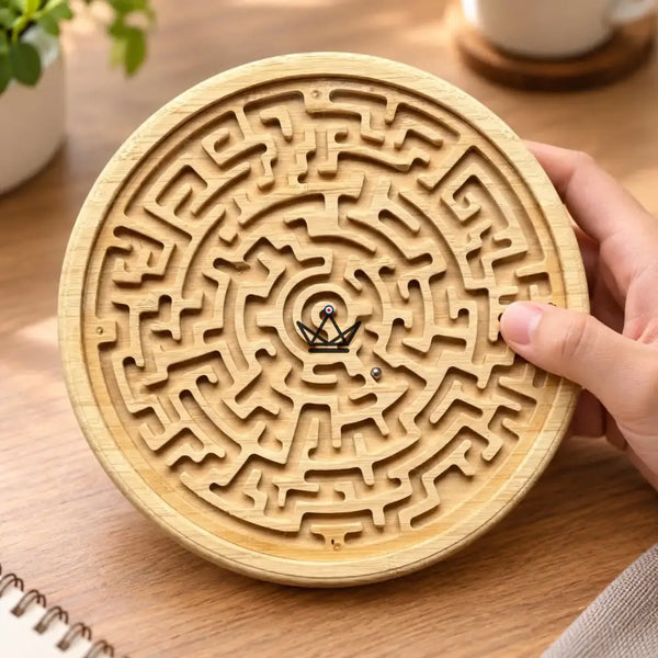 Bamboo marble labyrinth, double-sided round skill game — MEANDER