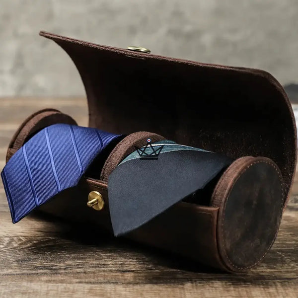 Personalizable leather tie case, 1 or 2 ties — ASCOT Traveler