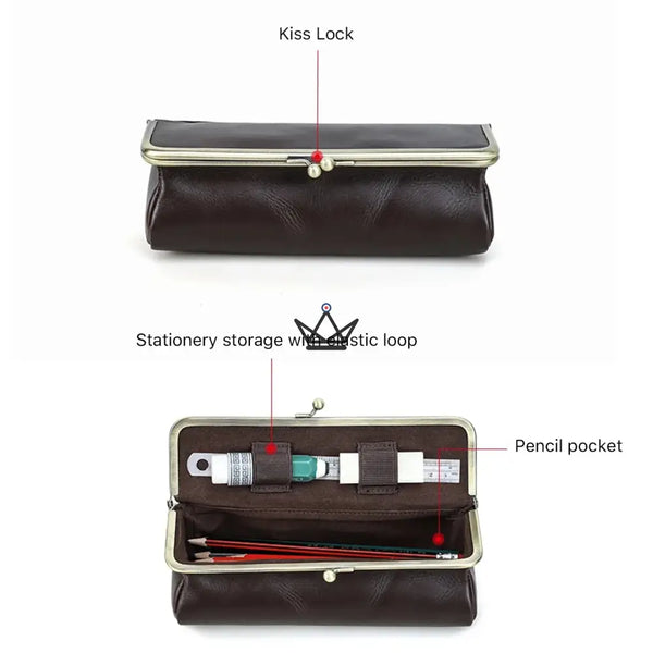 Personalizable Leather Pouch with Vintage Clasp - Traveller SCRIPT