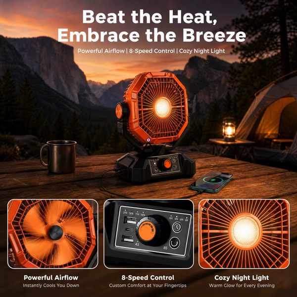 NOELY Portable Battery Fan — 20,000 mAh, LED & Power Bank