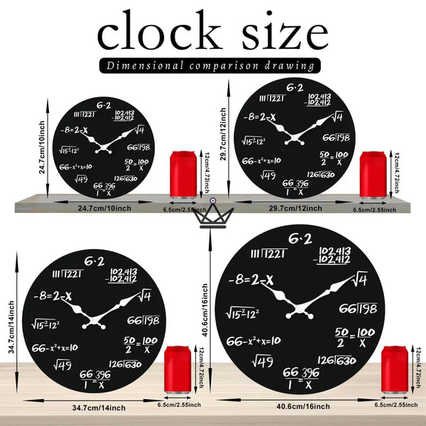 Silent mathematical wall clock with black background - ALGORA