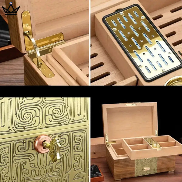 Luxuriöse Heritage-Box: Zigarren-Humidor, Feuerzeug, Zigarrenschneider, Zigarrenhalter und Zigarrenröhre