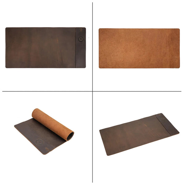 Customizable XXL Leather Mouse Pad with Wireless Charger - Magellan Traveler
