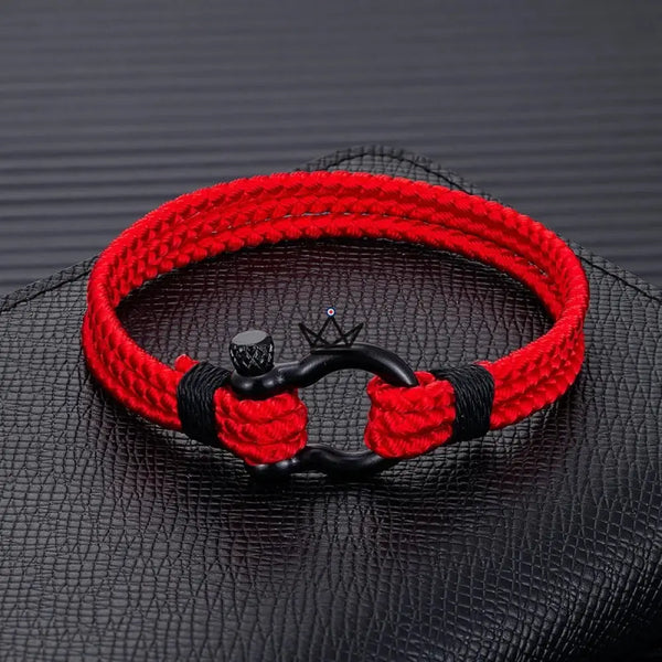 Bracelet cordage tressé à manille marine en acier noir - BOSCO - ["maj-desc","maj-filtre"] - bracelet - Cadeau, Noël, Anniversaire, Original, Fête des pères, fête des mères - Atelier Atypique