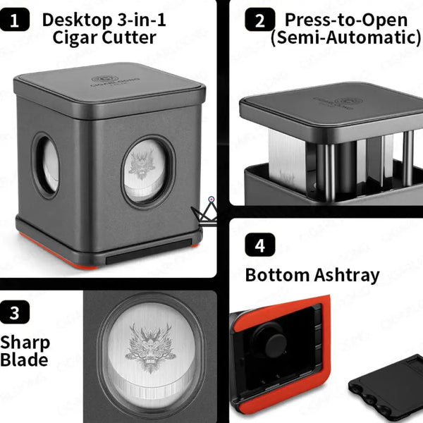 Dragon Town Cube Desktop Cigar Cutter — 3 Cuts