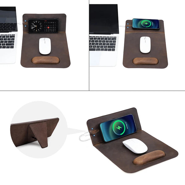 Customizable Leather Mousepad with Wireless Charger - Magellan Traveler