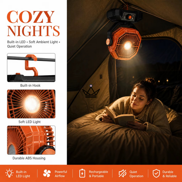 NOELY Portable Battery Fan — 20,000 mAh, LED & Power Bank