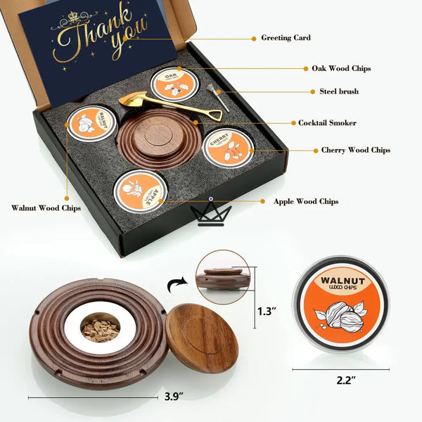Kit Fumoir électrique Pour Cocktails Et Whisky - Rechargeable USB - Avec 6 Copeaux De Bois - Noir
