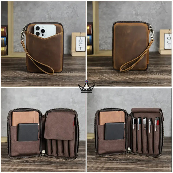 Leather Pocket Organizer - Customizable Pens & Notebooks - VOYAGEUR Plume