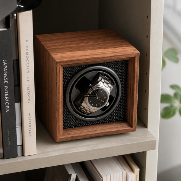 WoodWind Automatic Watch Winder — Walnut & LED, 1 to 4 watches | 5 modes, Solo (1 slot)