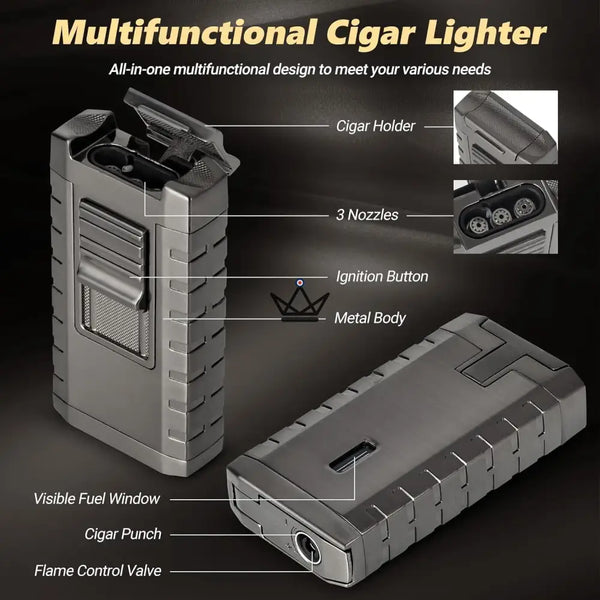 Glass-top cedar cigar humidor with drawer and 3-torch lighter, 20 to 35 cigars — CARTEL – 8/8