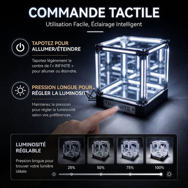 Rechargeable LED hypercube lamp with infinity mirror effect - QUANTA