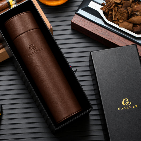 ORBAL Edition Travel Humidor — Cylindrical, Genuine Leather & Cedar, 5 to 10 Cigars, Black or Brown