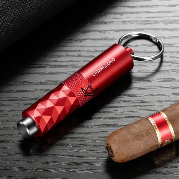 Diamond-faceted cigar punch keychain, 5 colors — FACETTE, Red