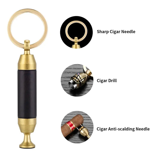 2-in-1 Gold-Tone Cigar Punch Keychain with Needle — SCEPTRE – 6/9
