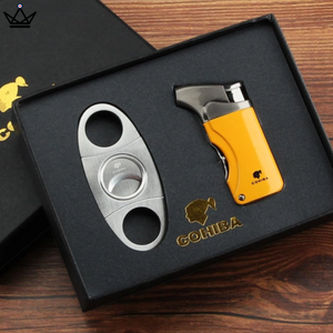 Pack Briquet et Coupe-Cigare COHIBA - VARGAS jaune homme cadeau luxe debutant original anniversaire