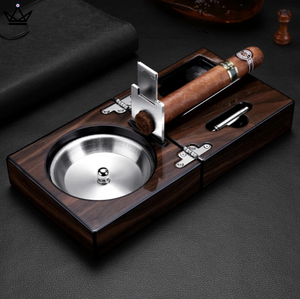 Set du Cigare - SEMO CUBE cendrier coupe cigare perce cigare bois luxe homme cadeau portable original anniversaire