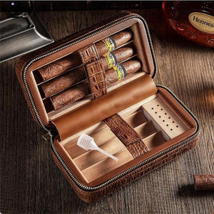 Etui de voyage cuir CLINT CROCO - 6 cigares luxe cadeau homme humidificateur portable cohiba anniversaire fete des peres noel