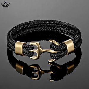 bracelet cordon ancre noir or