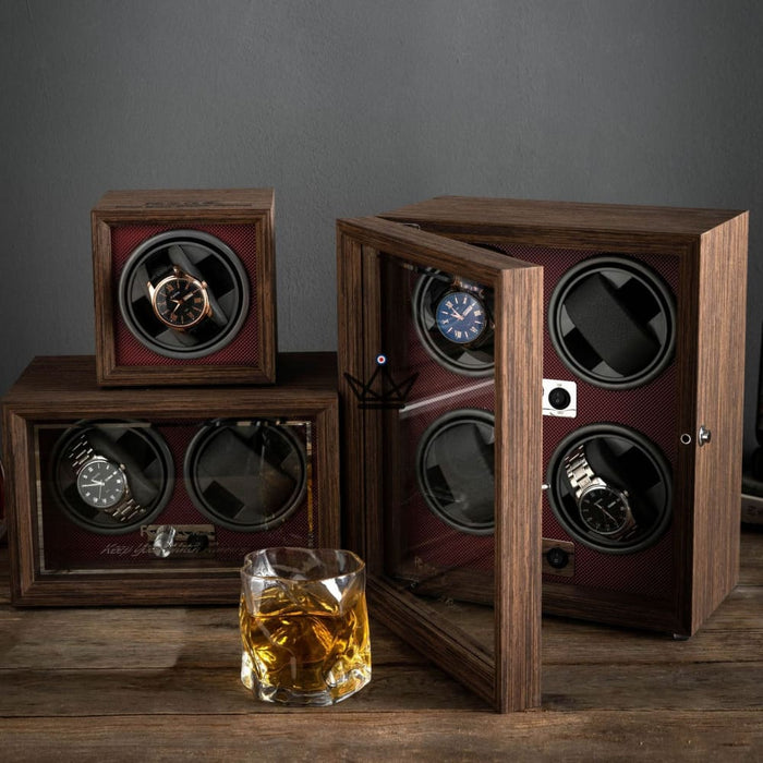 WOODY'S Collection Automatic Watch Winder — Wood, LED, 2 Modes, Black or Red