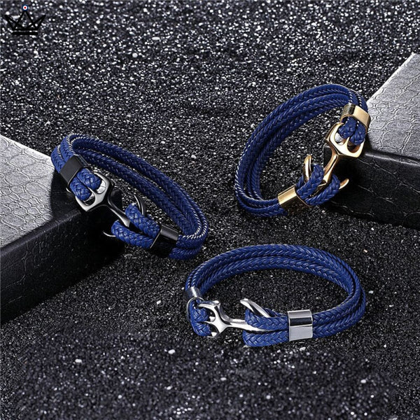 bracelet cordon ancre or noir argent bleu 