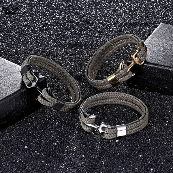 bracelet cordon ancre or noir argent gris 