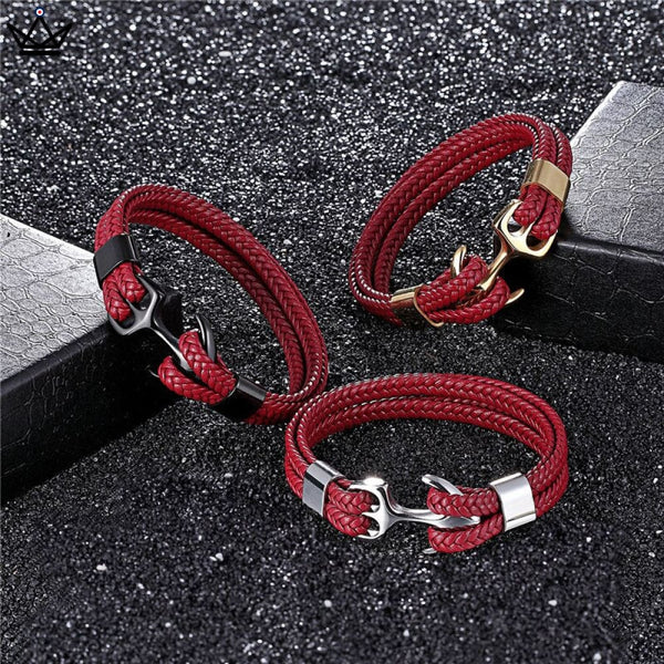 bracelet cordon ancre or noir argent rouge