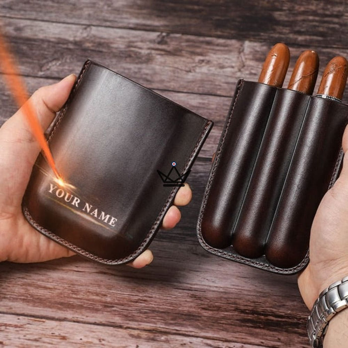 Personalized Leather Cigar Case — Voyager Classic