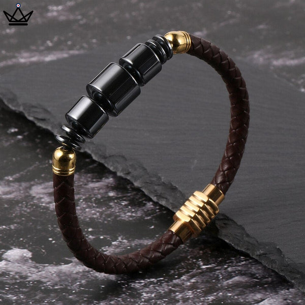 Bracelet en cuir tressé à fermoir magnétique - TITANIUM -  - bracelet - Cadeau, Noël, Anniversaire, Original - Atelier Atypique