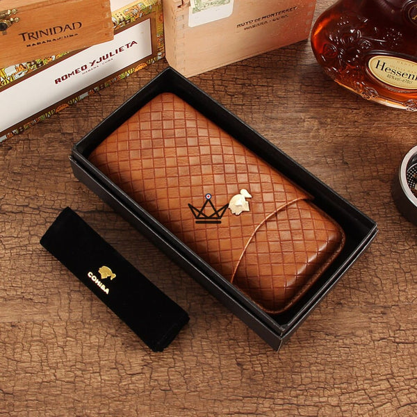 Etui de voyage cuir COHIBA - GRID marron coffret cadeau homme luxe anniversaire pere