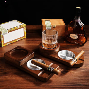 Set Cendrier Cigare - Whisky Wood verre wisky original cadeau bois luxe homme anniversaire fete des pere