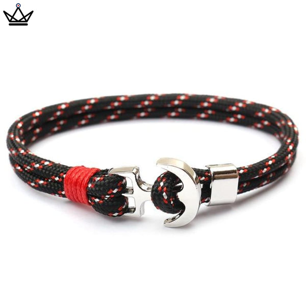 Bracelet ancre - Neptune cordon filé noir rouge